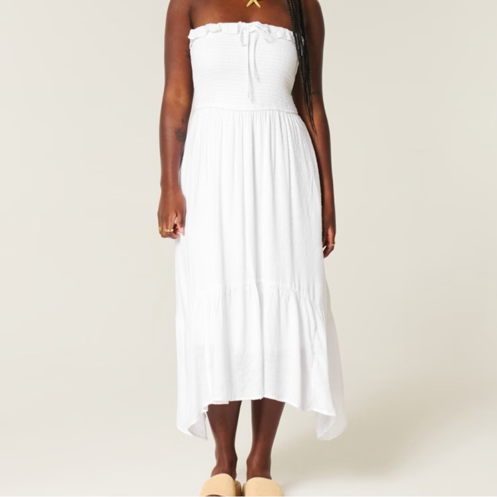 Hollister White Strapless Smocked Maxi Dress